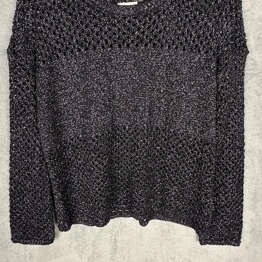 Anthropologie Pilcro Sweater Womens Extra Small Black Metallic Open Knit Party - Picture 4 of 12